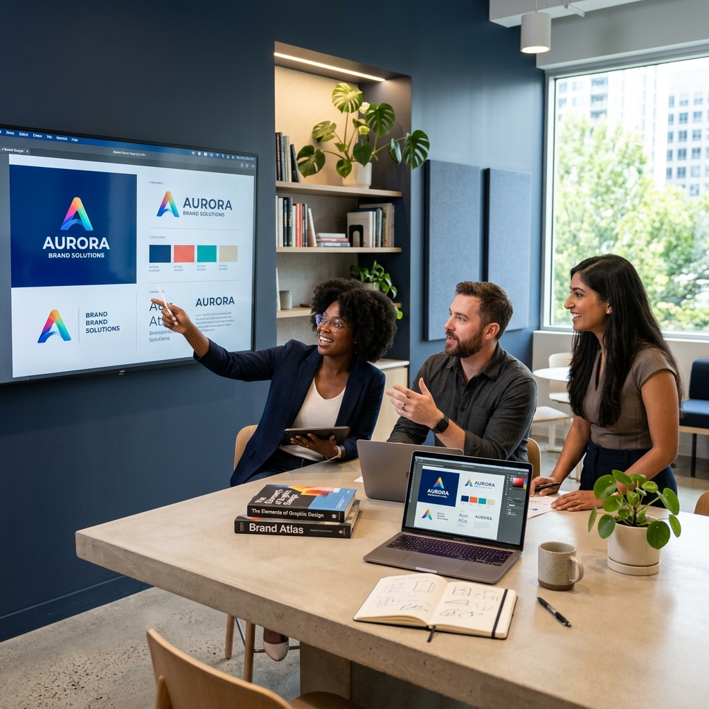 XU Media creative team collaborating on brand design